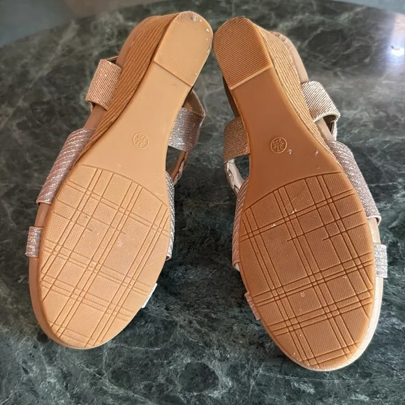 XIANGLV Women’s SZ 6 Sparkly Pale Pink Braided Stretch Strap Wedge Heel Sandals - Picture 6 of 12